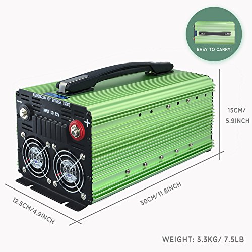 EDECOA 1500 Watt Pure Sine Wave Power Inverter 3000W Peak DC 12V to 120V AC with LCD Display and Remote Controller - Thumbnail 4