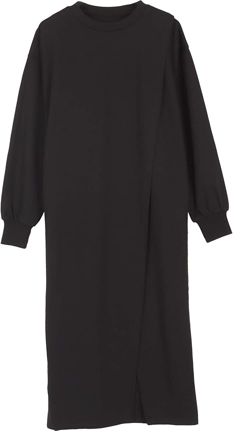 Amazon 神戸レタス 田中亜希子さんコラボ ワンピース 選べる2タイプ ジャージーワンピース E2527 フリー スリットブラック ワンピース チュニック 通販