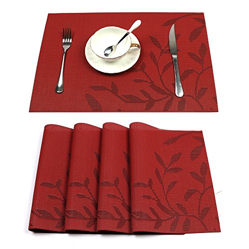 Placemats Set of 4 HEBE Heat-resistant Placemats for Dining Table Woven Vinyl Stain Resistant Table Mats Washable Placemat Easy to Clean