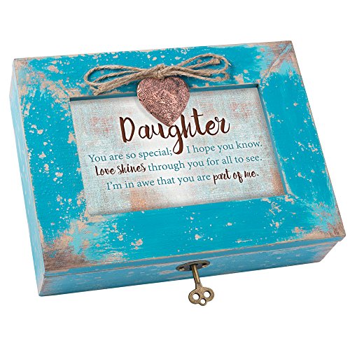 Cottage Garden Daughter Love Shines Through You Teal Wood Locket Jewelry Music Box Plays Tune You Light Up My Life