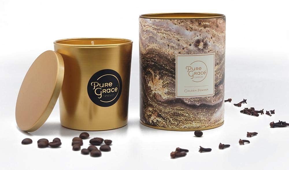 Pure Grace Scented Candle, Natural Soy Candle for Home, Burn Time 40 Hours, Glass Jar, Home Gift, 210 g (Golden Powder)