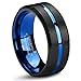 Queenwish 8mm Blue and Black Tungsten Carbide Wedding Band Two Tone Brushed Couples Ring Size 6-14