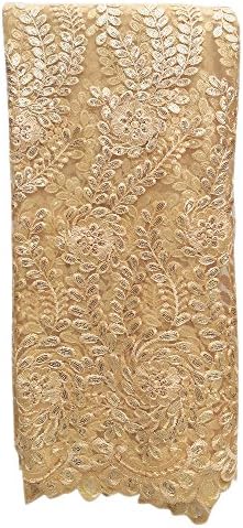 Lacebook 5 Yards 51" Wide Sequins Embroidery Lace Fabric by the Yard for Party Dress (Cream)