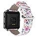 YOUKEX Compatible with Fitbit Blaze Bands, Floral Printed Leather Wristband with Black Stainless Steel Frame for Fitbit Blaze Smartwatch Women Men