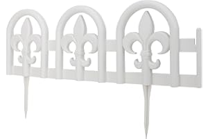 Evelyne White Garden Border Plastic Edging: Wrought Iron Design - 15pcs White Yard Landscaping Fence Liner Lawn Edge Barrier - 20ft Kit of Decorative Lawn Landscape Panels Elements