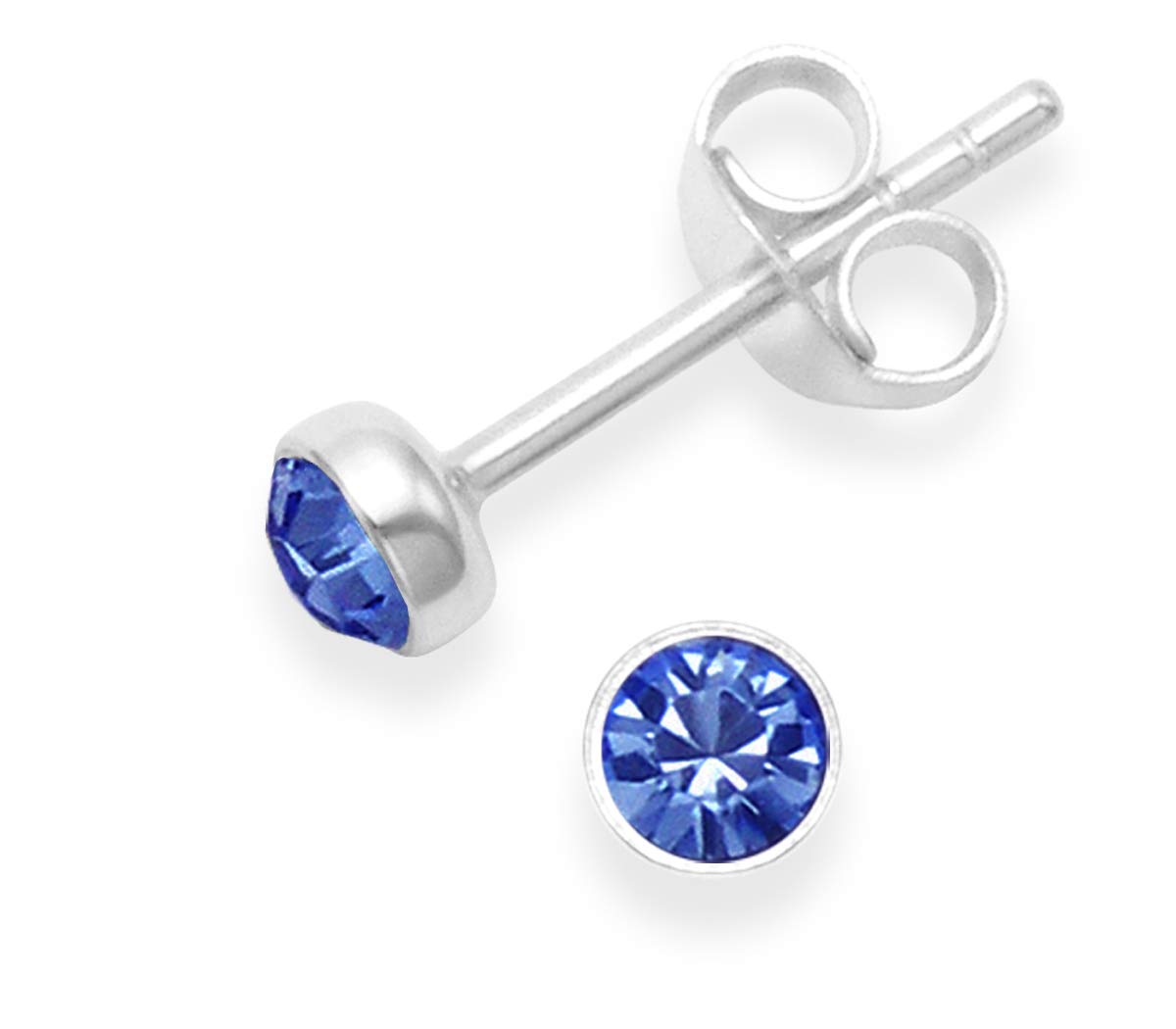 Sterling Silver Blue Cubic Zirconia Stud Earrings - Royal Blue Cubic Zirconia earrings - SIZE: 4.5mm. MUCH SMALLER THAN SHOWN. Gift Boxed 5554DB