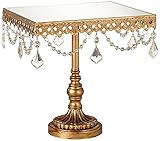 Elisa Antique Gold Beaded Mirror-Top 8" Square Cake Stand (Kitchen)