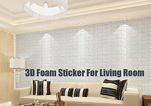 3D Wall Panels Stickers White Brick, Self Adhesive Peel& Stick Faux Foam Bricks Wallpaper 5 PACK