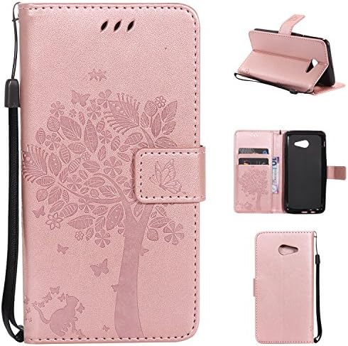 Galaxy J7 2017 Wallet Case,J7 V Case,MOONESS Embossing Fashion Floral Countryside PU Leather Case,Magnetic Flip Kickstand Cover Card Holders &amp; Hand Strap for Samsung Galaxy J7 2017(Goldrose)