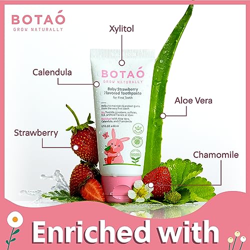 BOTAO Fluoride Free Baby Toothpaste Strawberry Flavored Organic Training Natural Toddler
