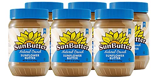 SUNBUTTER SUNFLOWER BUTTER NATURALLY CRUNCHY ALTERNATIVE TO PEANUT BUTTER 16 OZ PLASTIC JARS, PACK OF 6