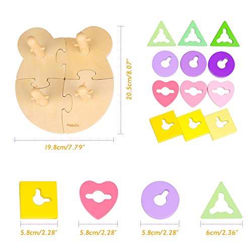 image for Peradix Wooden Puzzle Toddler Educational Toys Shapes Sorter Stacking 