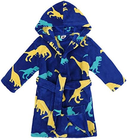 Boys Girls' Plush Soft Fleece Printed Hooded Bathrobe Robe