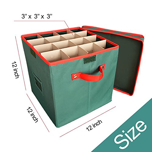 Christmas Ornament Storage Box Containers 2win2buy Adjustable 64 Compartment Cube Organizer with Dividers Xmas Storage Chest Keeps Holiday Decorations Clean and Dry for Next Season 12x12x12" - Green