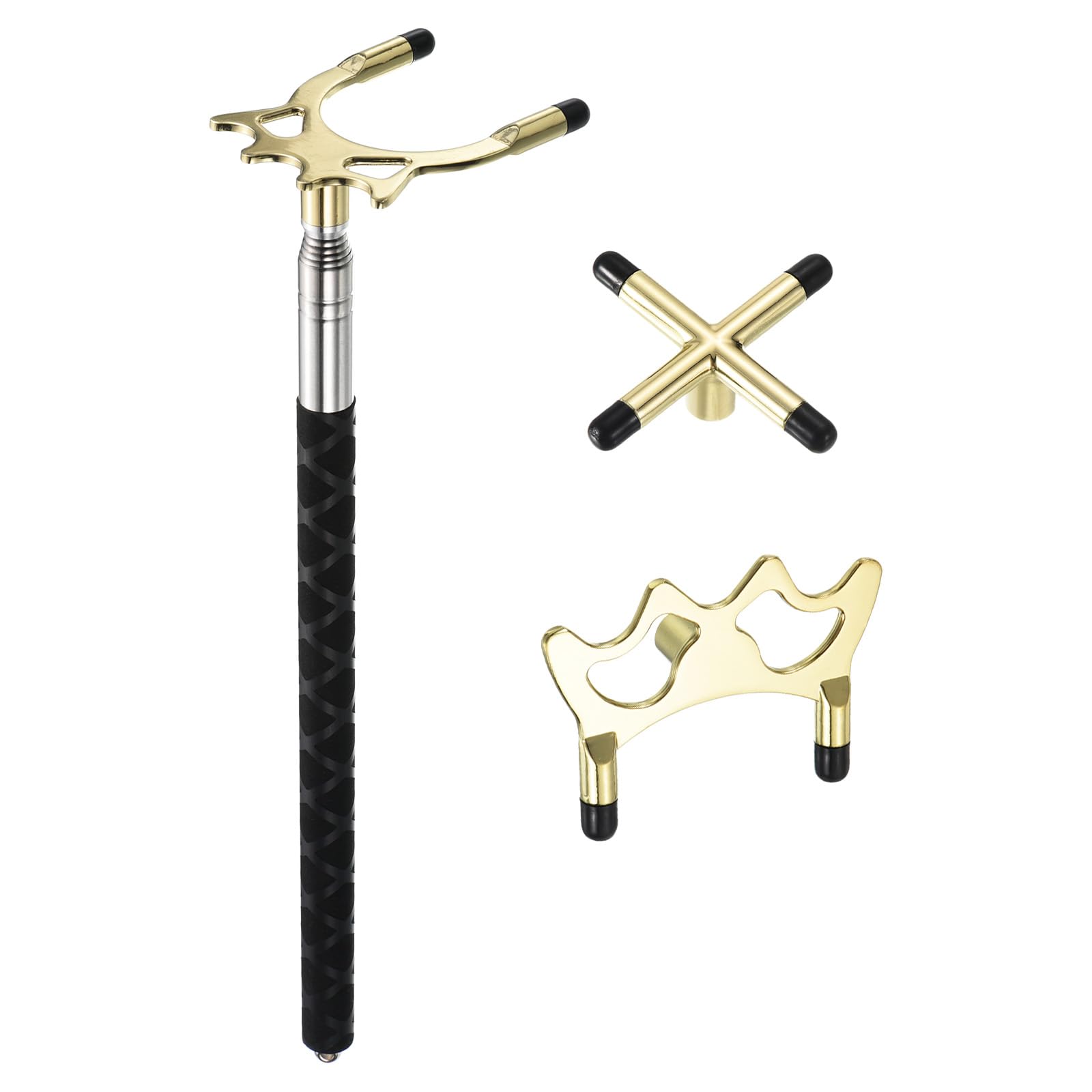 M METERXITY Retractable Billiards Cue Stick Bridge with 3 Removable Brass Bridge Head - Silicone Handle Billiards Table Accessory, Apply to Party/Club/Home (Gold)