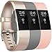Amzpas 3 Pack Bands Compatible with Charge 2 Bands Small Large Soft Sport Replacement Accessories Wristbands for Women Men (Blush Pink/Champagne/Gray, Small)