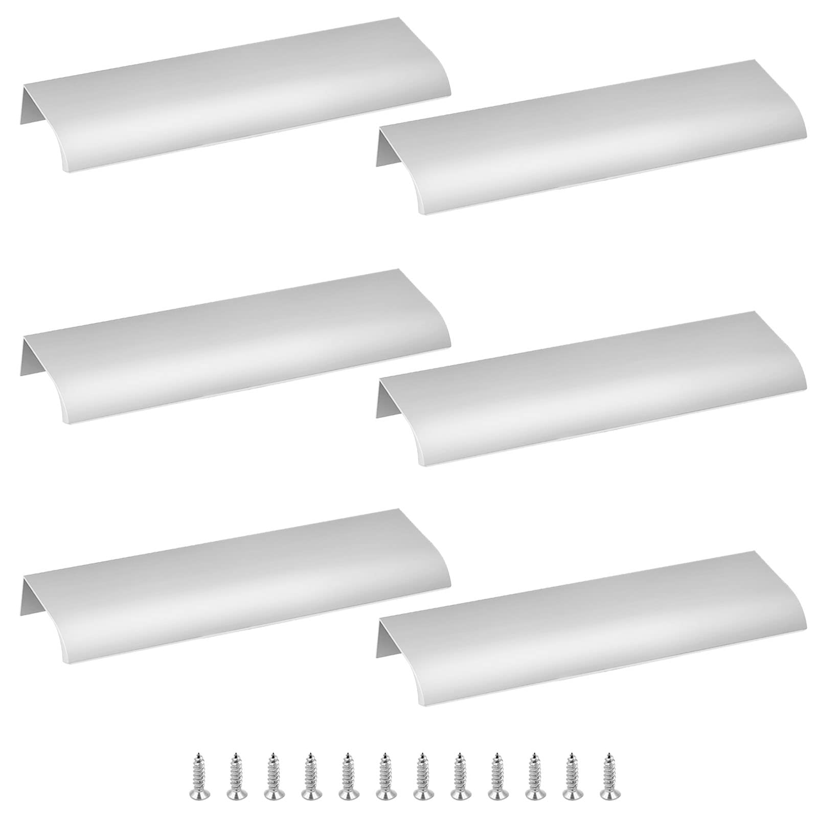 Cjueiom 6 Pack Concealed Kitchen Cupboard Handles 128mm Hole Center Hidden Drawer Pulls, Finger Edge Pull Aluminum Cabinet Handle Invisible Door Knob for Wardrobe (150mm Total Length, Silver)