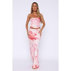 Goafuliy Two Piece Maxi Skirt Set Tiedye Print Y2k