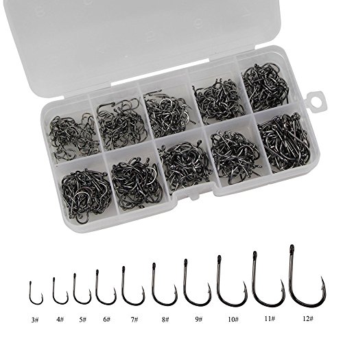 UCEC 500pcs 10 Different Sizes Freshwater Fishhook Fishing Hooks Set