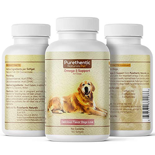 Omega 3 for Dogs, Fish Oil for Dogs 180 Softgels Pure & Natural Fatty