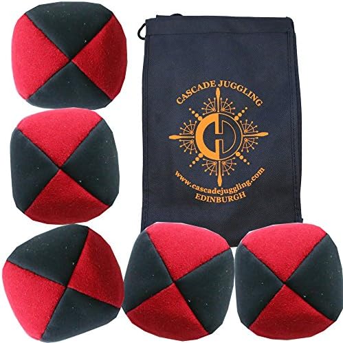 Cascade Juggling 5 x Pro Suede 'Moleskin' Juggling Balls & Bag - (Red/ Black)