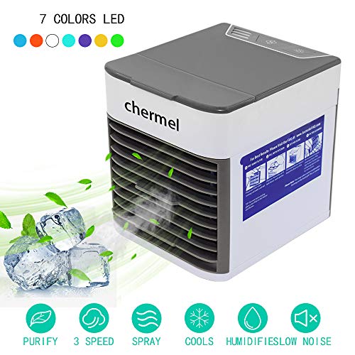 Portable Air Cooler Fan, Mini Personal Air Conditioner, Humidifier, Purifier 3 in 1 Evaporative Cooler with 7 Colors LED Lights, Super Quiet Desktop Cooling Fan Table Fan for Office, Home, Camping