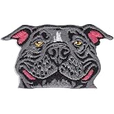WIRESTER Vintage Embroidered Sew on Iron on Patch for Shirts, Jeans, Jackets, Hats - Smiling Blue Pit Bull Dog