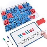 Magnetic Letters with Double Sided Dry Erase Magnetic Board - Alphabet Magnets Uppercase Lowercase Punctuation and Storage Box - Classroom & Home Education Learning for Vocabulary Sentence Building
