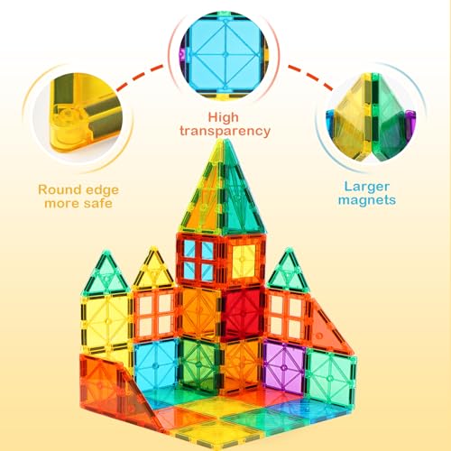 FNJO Magnetic Tiles 100 Pieces - Magnetic Building Blocks, STEM Educational Game for Kids 3+ Years - Boys/Girls Gift (Kindergarten, Nursery)
