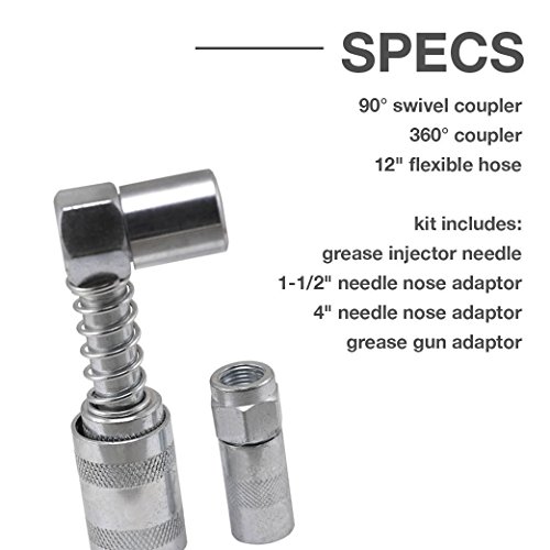 Lubrication Aid Kit Zerk Fitting Tools Injector Needle Nose Adapter
