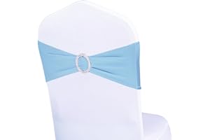 WENSINL Pack of 50 Stretch Baby Blue Chair Sashes for Wedding, Elastic Chair Bands with Buckle Slider, Spandex Chairs Bows for Party, Without White Chairs Covers (Baby Blue)