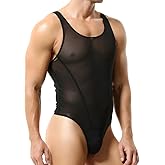 SPNSSTCR Men's Bodysuits Leotrad Wrestling singlet Shapewear Jockstrap Mesh Fitness Jumpsuits Thongs