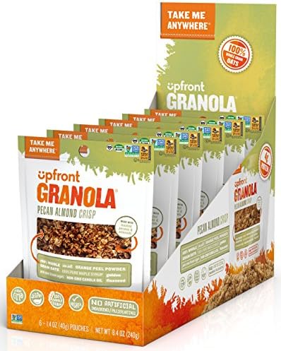 Upfront Foods Pecan Almond Crisp Granola cereal and snack – 9 All Natural Ingredients, Non-GMO, Vegan, Kosher and Made in USA – (6 ct - 1.4 oz snack packs)