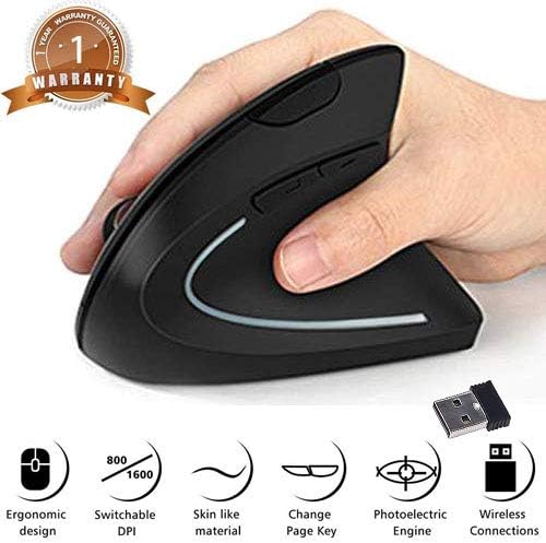 BeWishes Ergonomic Mouse, 2.4G Optical Wireless Vertical Mouse with 6 Buttons, 3 Adjustable DPI 800/1200/1600 for Laptop PC - Image 3