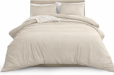 Moonlight20015 Double Duvet Cover Set Cream Solid Soft Bedding with 2