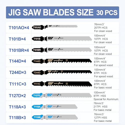 30 Piece T-Shank Jigsaw Blades Set for Wood, Metal and Plastic photo 11
