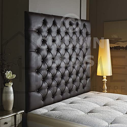 CROWN WALL DIAMANTE LEATHER HEADBOARD IN 2FT6,3FT,4FT,4FT6,5FT,6FT! (brown, 6ft (Super Kingsize) 36'' Plain Button) โ image 1