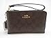 Coach Signature Double Corner Zip PVC Coated Canvas Leather Wristlet 64131 (Brown/Black)