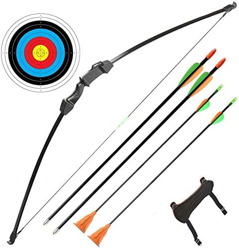 TOPARCHERY Recurve Takedown Bow and Arrow Archery 15Lb Children Junior Long Bow Set Kids Gift Toy with 2 Targeting Arrows and 2 Suction Cup Arrows Arm Hand Guard, Arrow Target Paper