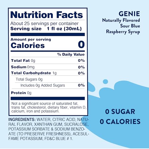 JORDAN’S SKINNY MIXES SUGAR FREE SYRUP, GENIE FLAVOR, FRUIT FLAVORED WATER ENHANCER, DRINK MIX FOR ICE TEA, LEMONADE & MORE, ZERO CALORIE FLAVORING, KETO FRIENDLY, 25.4 FL OZ, 1 PACK