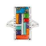 925 Sterling Silver Ring with Genuine Turquoise and Semiprecious Gemstones