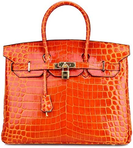 Qidell Women's Padlock Patent Leather Crocodile Embossed Handbag On Clearance