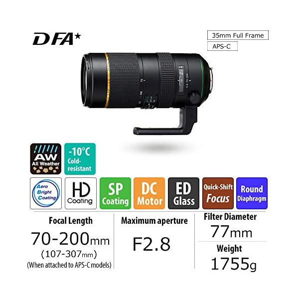 HD PENTAX-D FA ★ 70-200 mmF2,8ED DC AW Telezoomobjektiv für digitale Spiegelreflexkameras Modernste optische Technologie Hochauflösende Bilder Frei von Streulicht- und Geisterbildern Wetterbständige – Bild 3