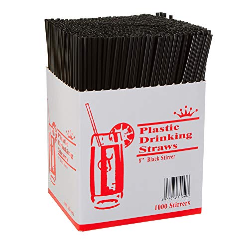 (Pack of 1000) 8-Inches Plastic Stirrers, Black Sip Stirrers by Tezzorio, Disposable Stirrer Straws For Cocktail, Coffee, Latte and Tea