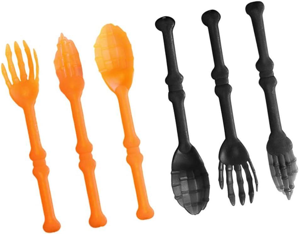 NUOBESTY 6PCS Halloween Skeleton Silverware Set Plastic