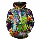 Hippie Hoodies 3D Hoodies Cartoon Rick and Morty Printed Women/Men Hip Hop Hoody Streetwear Hooded Sweatshirts (Color as The Picture, XX-Large)