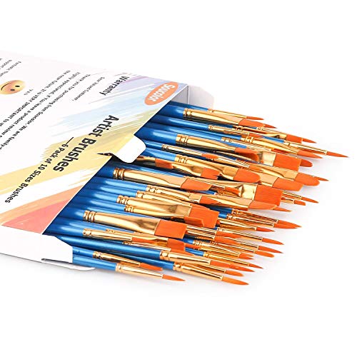 Acrylic Paint Brush Set, 6 packs/60pcs Nylon Hair Brushes for All Purpose Oil Watercolor Painting Artist Professional Kits - Thumbnail 3