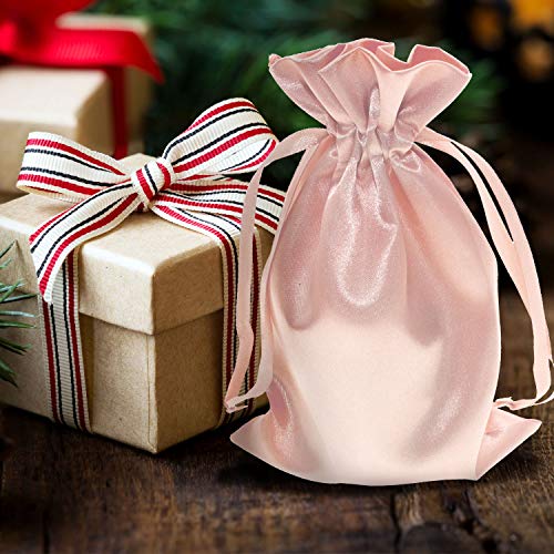 Knitial 3" x 4" Rose Gold Satin Gift Bags, Jewelry Bags, Wedding Favor Drawstring Bags Baby Shower Christmas Gift Bags 50 per Pack