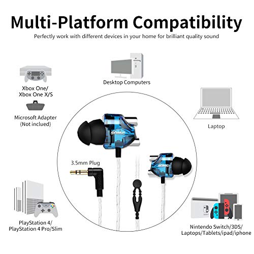 SOMIC V4 Blue in Ear HiFi Sound Earphones with 3.5MM Plug Work for Mobile Phone, iPod, Sweat-Proof Sport Music Earbuds for Running Jogging Gym - Thumbnail 3