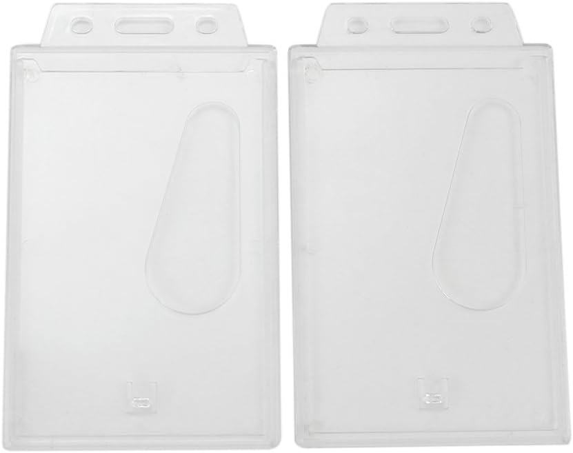 2 Pcs New Clear Vertical Hard Plastic Badge ID Credit Pass Card Holder Pocket